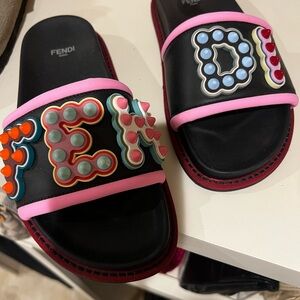 Rare Authentic Fendi Studded Multicolor Accent Slides